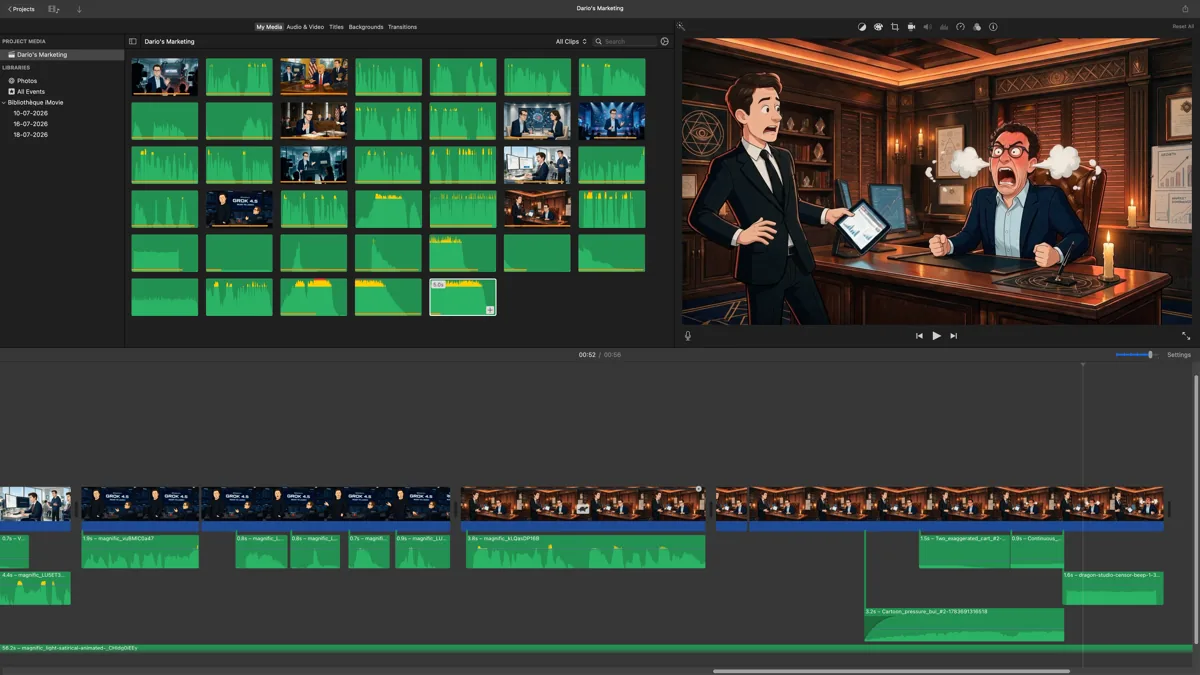 Raw screenshot of an iMovie editing project, shown edge to edge without a background or framing